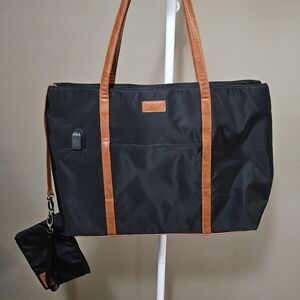 Relavel Black Tote Bag Lap Top Bag with Brown Handles Like New
